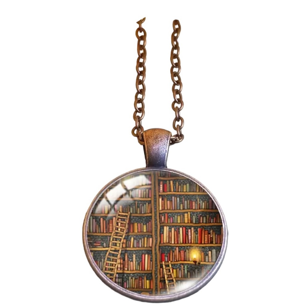 Bubble Pendant Book Library Copper Necklace